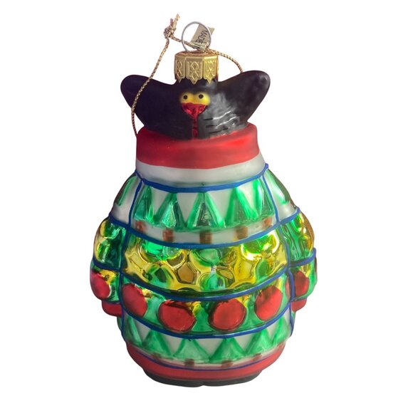 Vintage Kurt Adler Linnea Riley Glass Cat in Ugly Christmas Sweater Ornament - Picture 1 of 11
